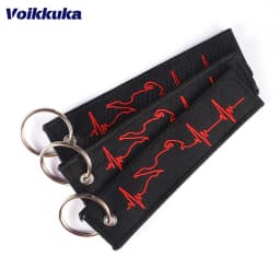Heartbeat Pattern Motorcycle Keychain Both Sides Embroidery Car Key Accessories Backpack Pendant Chain