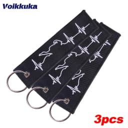 Heartbeat Pattern Motorcycle Keychain Both Sides Embroidery Car Key Accessories Backpack Pendant Chain