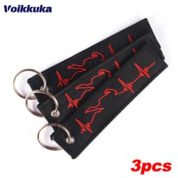 Heartbeat Pattern Motorcycle Keychain Both Sides Embroidery Car Key Accessories Backpack Pendant Chain