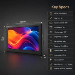 LESOWN 5 Inch Mini Monitor IPS 800x480 Small Portable Capacitive Touch Screen LCD Display Metal Cover for Windows Mac PC