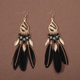 Black Long Bohemian Feather Earrings for Women Ethnic Unique Temperament Geometric Dangle Earrings Female Casual Jewelry