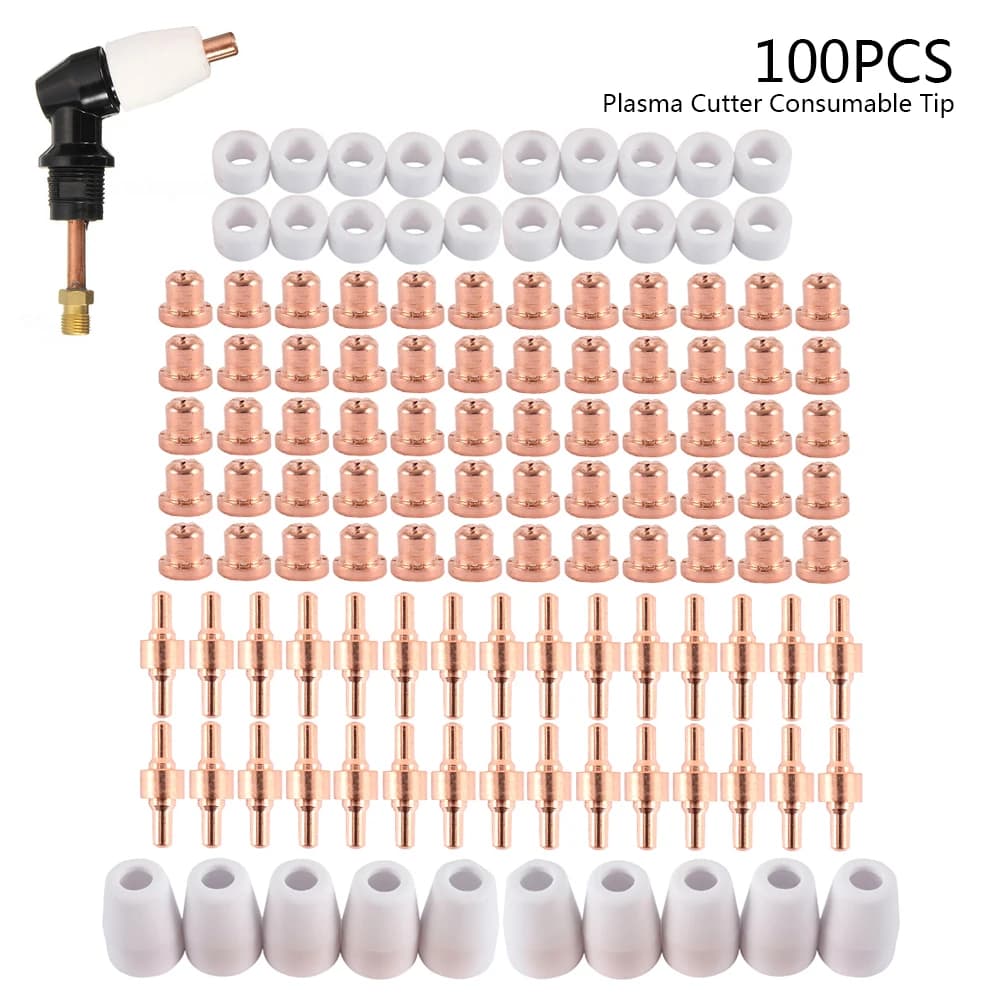 100Pcs Plasma Cutter Tip Electrodes & Nozzles Kit Consumable Accessories for PT31 CUT 30 40 50 Plasma Cutter Welding Tools