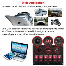 24V 12V 6 Buttons Switch Panel With Digital Voltmeter Tester USB Chargers 3.0 Light Toggle Car Power Adapter Marine Boat Caravan