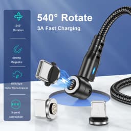 USLION 540 Rotate 3A Magnetic Cable Fast Charging Micro USB Type C Cable For iPhone Xiaomi Samsung Charger Wire Cord USB Cable