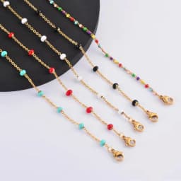 Stainless Steel Gold Plated Beads Chain Necklace for Women Choker Colored Enamel Bracelets Anklet Trend Waterproof Jewelry