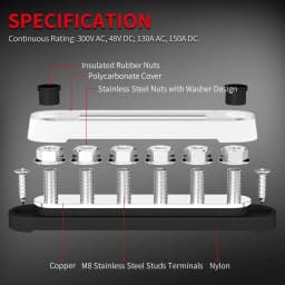 DaierTek Battery Bus Bar Terminal Block 12V Marine 7 x 1/4" (M6) Power Distribution Block 12V - 48V Busbar Terminal Block