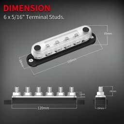 DaierTek Battery Bus Bar Terminal Block 12V Marine 7 x 1/4" (M6) Power Distribution Block 12V - 48V Busbar Terminal Block