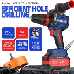 Brushless Cordless Impact Drill NANWEI Cordless 20v 13mm Ice Drill Power Tool 160NM High Torque