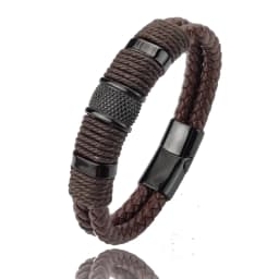 Charm Vintage Multilayer Brown Leather Stainless Steel Men Bracelet Bead Bracelet Jewelry Male Wrist Bangle Christmas Gifts