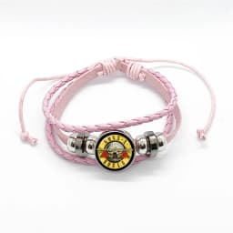 Latest Guns N Roses Rock Band Bracelet Punk Guns and Roses Band Logo Print Glass Gem Handmade Multilayer Braided Bangle Gift