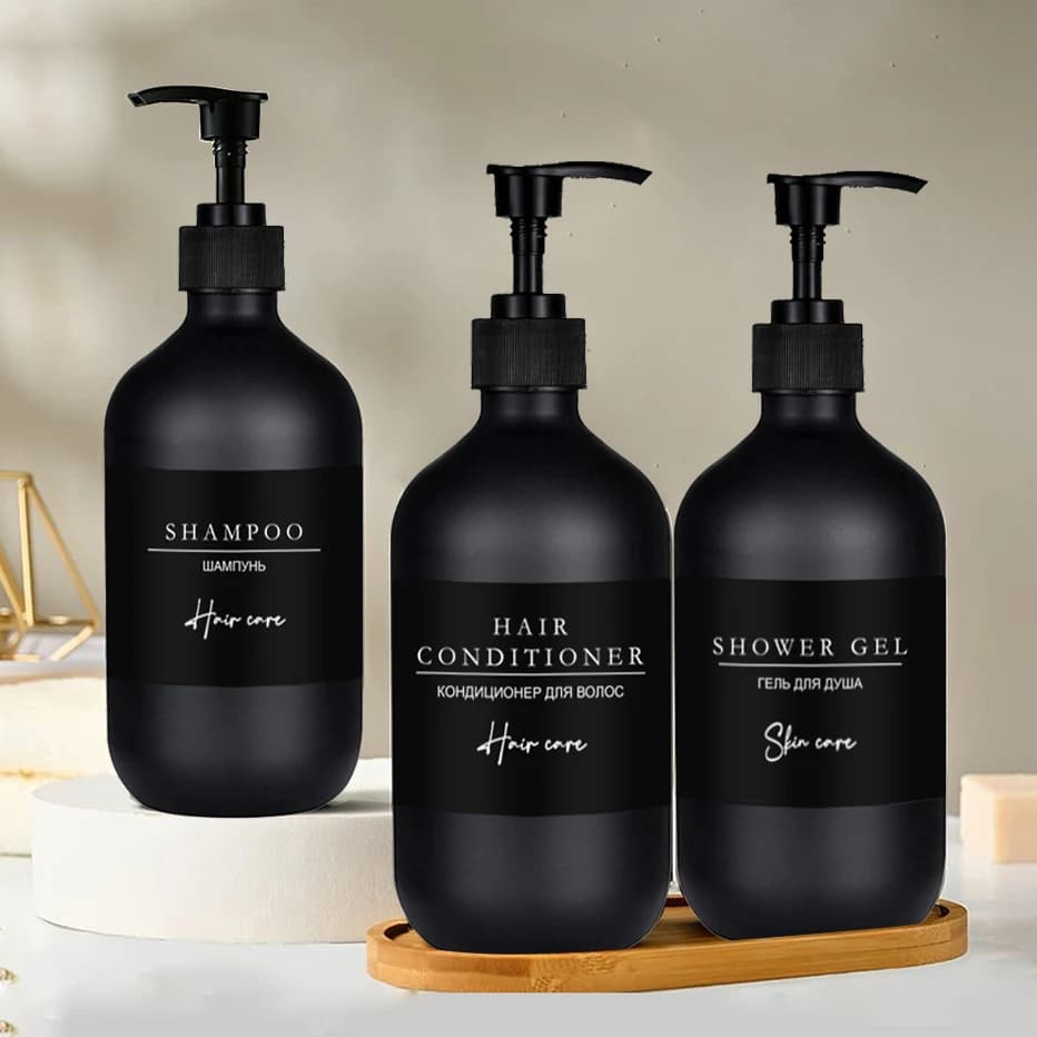 500ml/16oz Shower Soap Dispenser Refillable Shampoo Dish Soap Bottles Minimalist Black Lotion Bottle for Bathroom/Kitchen