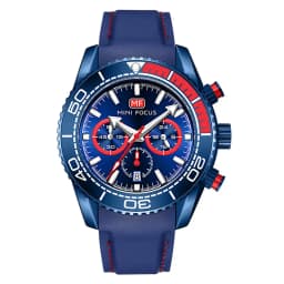 MINI FOCUS Chronograph Quartz Watches for Men Fashion Sport Wristwatch with Auto Date 24-hour Indicator Blue Silicone Strap 0426