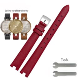Genuine Leather Watchband 14mm For Garmin Lily Smart Watch Band Strap Silicone and Stainless Steel Belt Sport Bracelet Red White