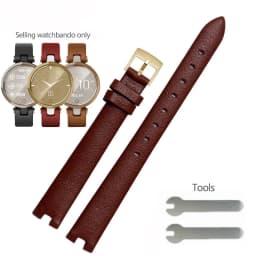 Genuine Leather Watchband 14mm For Garmin Lily Smart Watch Band Strap Silicone and Stainless Steel Belt Sport Bracelet Red White