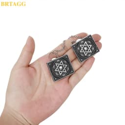 BRTAGG Tallit Clips, Clips for Tallit Prayer Shawl, 3.5cm x 3cm, All Metal, Star of David, 17.5cm Long Chain