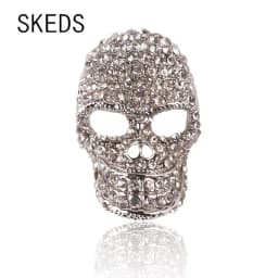 SKEDS Fashion Punk Full Crystal Skull Shining Brooch Pin For Women Trendy Personal Badges Clothes Bag Accessories Brooches Pins
