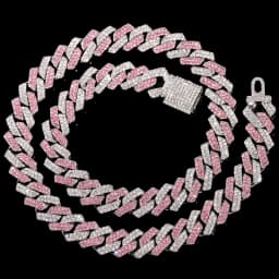 Hip Hop Pink Crystal Cuban Link Chain Necklace for Women Bling Iced Out Silver Color Rhinestone Paved Choker Necklaces Jewelry