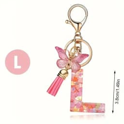 Charms 26 Letter Keychain Butterfly Resin Acrylic leather Tassels key Chain For Women Girl Friend Gift Jewelry DIY Accessories