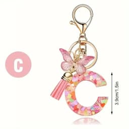 Charms 26 Letter Keychain Butterfly Resin Acrylic leather Tassels key Chain For Women Girl Friend Gift Jewelry DIY Accessories