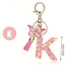 Charms 26 Letter Keychain Butterfly Resin Acrylic leather Tassels key Chain For Women Girl Friend Gift Jewelry DIY Accessories