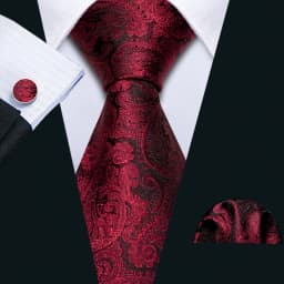 Fashion Men Tie Set Red Burgundy Solid Paisley Striped Plaid Floral Necktie Handkerchief Cufflinks Wedding silk Business