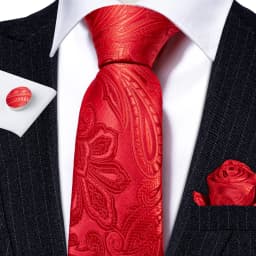Fashion Men Tie Set Red Burgundy Solid Paisley Striped Plaid Floral Necktie Handkerchief Cufflinks Wedding silk Business