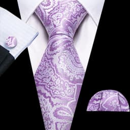 Male Gift Men Tie Set Purple Violet Solid Paisley Striped Wedding Business Tie for Man Necktie Handky Cufflinks Barry.Wang