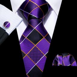 Male Gift Men Tie Set Purple Violet Solid Paisley Striped Wedding Business Tie for Man Necktie Handky Cufflinks Barry.Wang