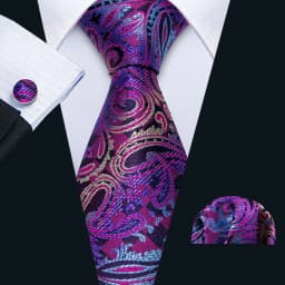 Male Gift Men Tie Set Purple Violet Solid Paisley Striped Wedding Business Tie for Man Necktie Handky Cufflinks Barry.Wang