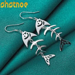 925 Sterling Silver Fish Bone Drop Earrings For Women Party Engagement Wedding Birthday Gift Fashion Jewelry