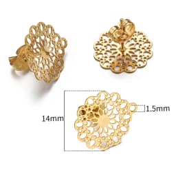 10pcs Stainless Steel Flower Ear Studs Hollowed Out Earring Base with Earplug for Earrings Jewelry Making DIY Findings Accessory