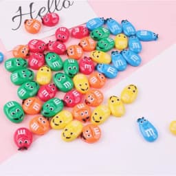 10pcs Cute Cartoon 5 Colors M Beans Emoticon Resin Flatback Charms For Pendant DIY Earrings Necklace Jewelry Accessories Finding