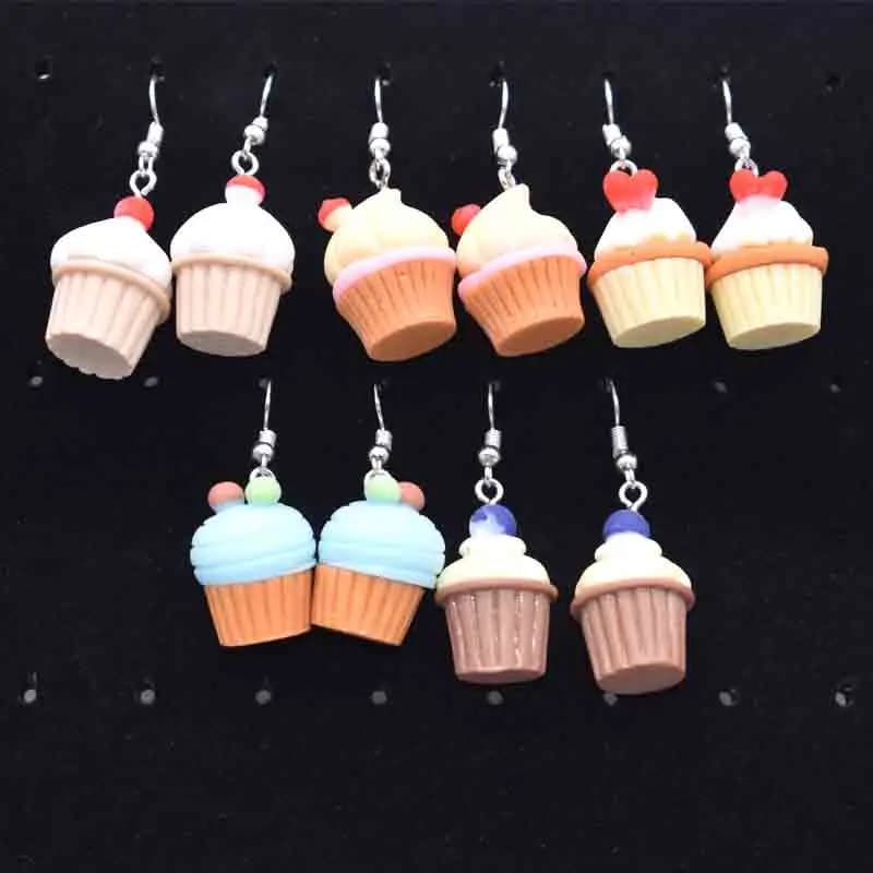17*23mm Earring For Women Resin Handmade Simulation Cupcakes Cute Charms Drop Earrings Funny Gift