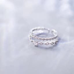 Korean Trendy Floral Zircon Double Layers Open Ring for Women Geometric Cross Cuff Rings Bride Engagement Wedding Ring Jewelry