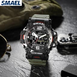SMAEL Men Watches 50m Waterproof Sports Watch Military Man Sports Watch Digital 8072 Dual Display Watch Quartz Led Digital