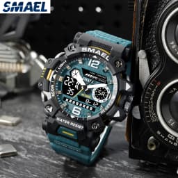 SMAEL Men Watches 50m Waterproof Sports Watch Military Man Sports Watch Digital 8072 Dual Display Watch Quartz Led Digital