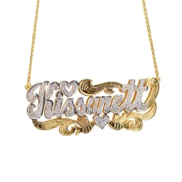 Zciti Custom Name Necklace 18K Gold Two Tone Gold Personalized Jewelry Stainless Steel Necklaces Double Plate 3D Nameplate Gift