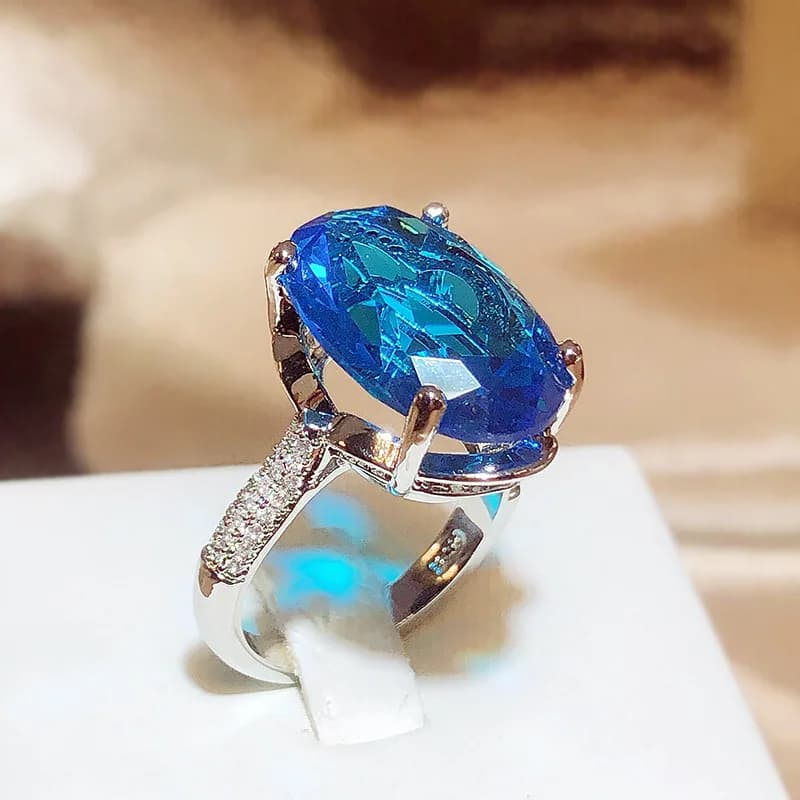 New Luxury Oval Blue Sapphire Bride Wedding Ring 925 Sterling Silver for Women Lady Anniversary Gift Drop Shipping Jewelry