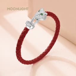 MOONLIGHT Classic Design Exquisite Cheetah Zircon Bracelet for Women Braided Leather Bracelet Quality Banquet Couples Gift