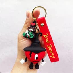 Fashion 3D Cute Bad Bunny Heart Keychain Keyring For Women Men Rubber Car Keychain Keyfob Trinket Bag Pendant Accessories