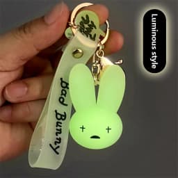 Fashion 3D Cute Bad Bunny Heart Keychain Keyring For Women Men Rubber Car Keychain Keyfob Trinket Bag Pendant Accessories