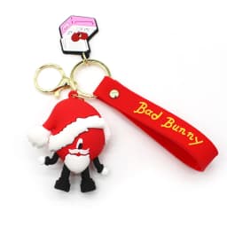 Fashion 3D Cute Bad Bunny Heart Keychain Keyring For Women Men Rubber Car Keychain Keyfob Trinket Bag Pendant Accessories