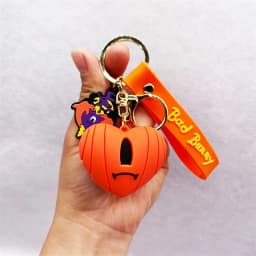 Fashion 3D Cute Bad Bunny Heart Keychain Keyring For Women Men Rubber Car Keychain Keyfob Trinket Bag Pendant Accessories