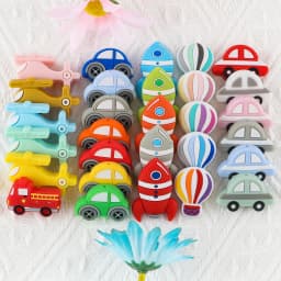 Kovict 5/10Pcs Silicone Beads Car Airplane Rainbow Rocket Bead For Jewelry Making DIY Keychain Necklace Bracelet Accessories