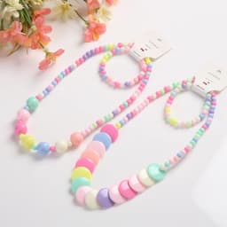 2pcs/set Candy Color Beads Cute Flower Rainbow Necklace Bracelet Sets for Kids Party Jewelry Girl Birthday Gift