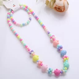 2pcs/set Candy Color Beads Cute Flower Rainbow Necklace Bracelet Sets for Kids Party Jewelry Girl Birthday Gift