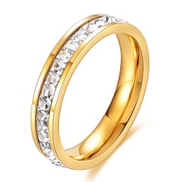 VQYSKO Square Zircon Stainless Steel Ring White Zircon Engagement Party Accessories Geometric Couple Custom Ring