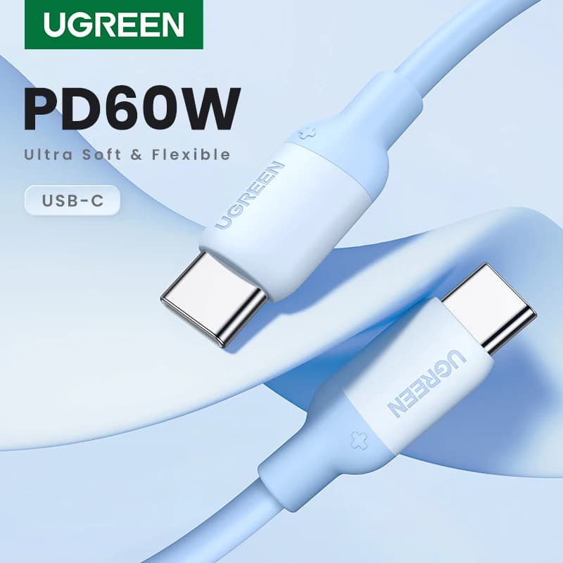 UGREEN Soft Silicone USB C To USB C Cable PD60W Fast Charging Cord for iPhone 17/16/15 Samsung 3A Flexible Liquid Silicone Wire