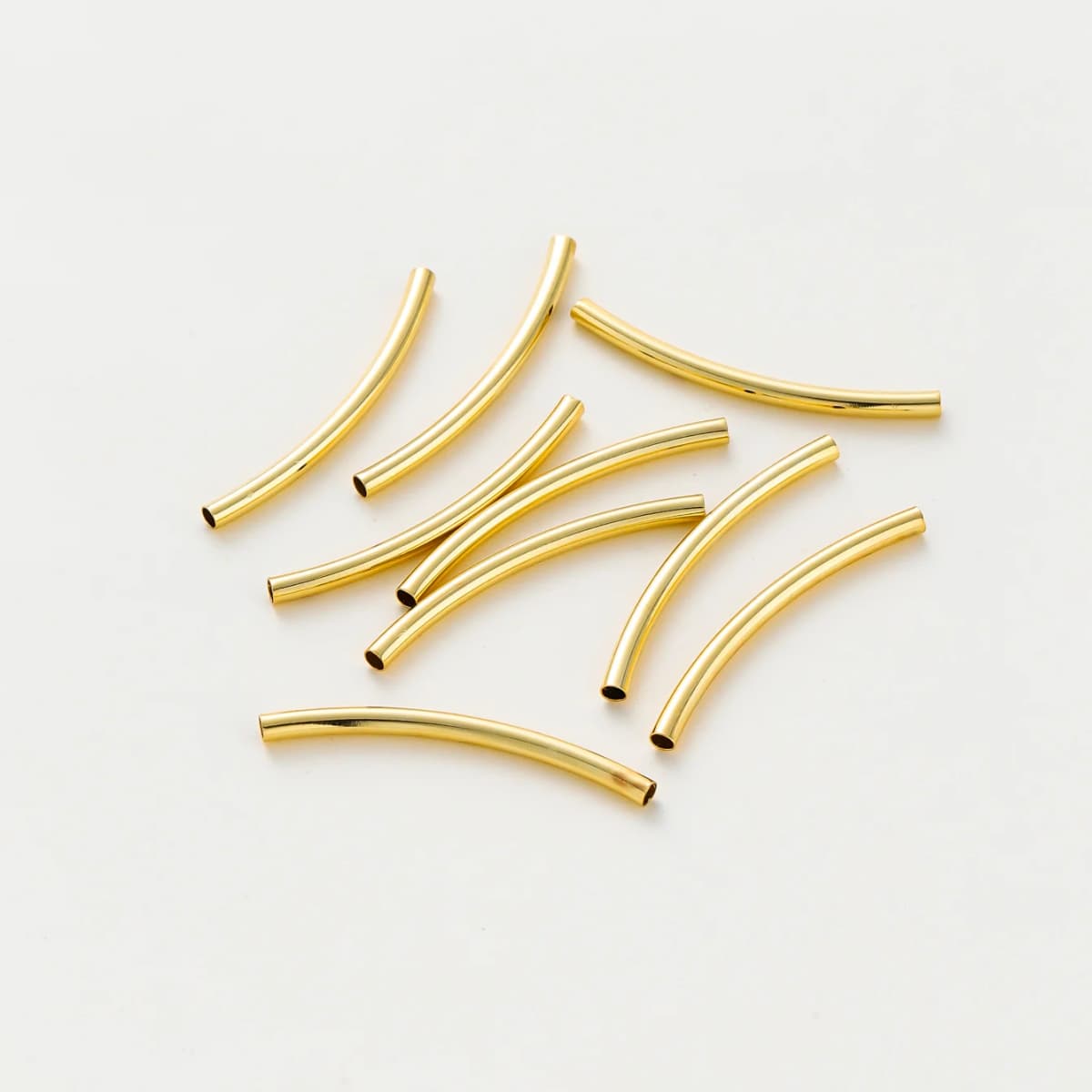 20Pcs 15-35mm 14K/18K Gold Color Plated Brass Long Curved Tube Beads Accessories for Bracelet Jewelry Making Supplies