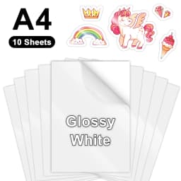 10 Sheets Transparent Printable Vinyl Sticker Paper A4 Glossy White Waterproof Self-Adhesive Copy Paper for All Inkjet Printer